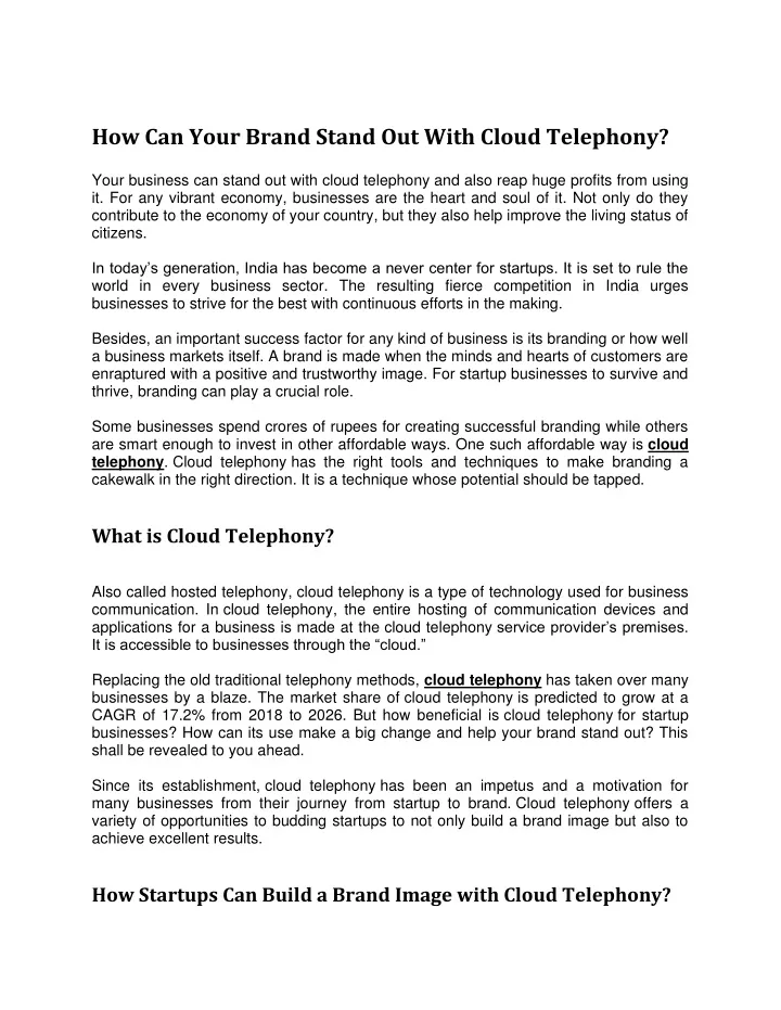 how can your brand stand out with cloud telephony