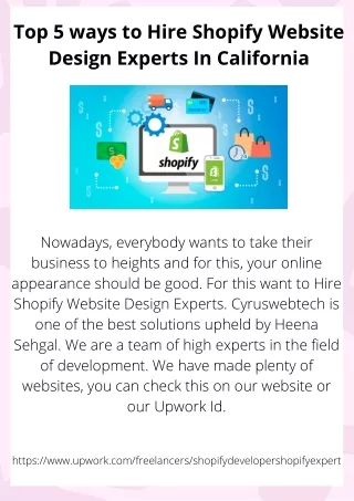 Top 5 ways to Hire Shopify Website Design Experts In California