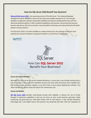 how can sql server 2022 benefit your business