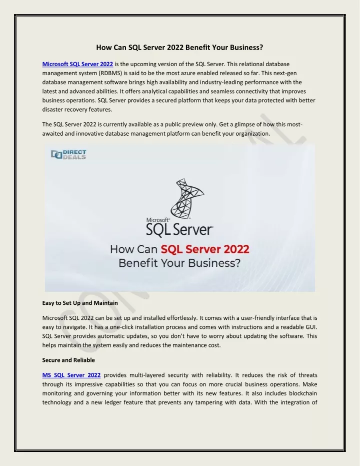 how can sql server 2022 benefit your business