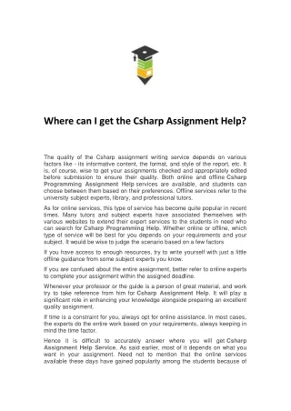 Where can I get the Csharp Assignment Help (1)