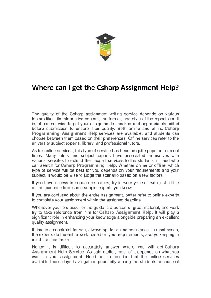where can i get the csharp assignment help