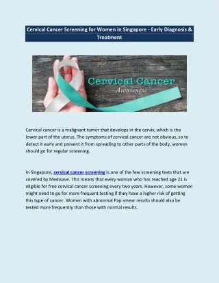 Cervical Cancer Screening For Women in Singapore