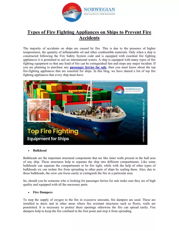 types of fire fighting appliances on ships