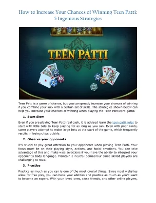How to Increase Your Chances of Winning Teen Patti