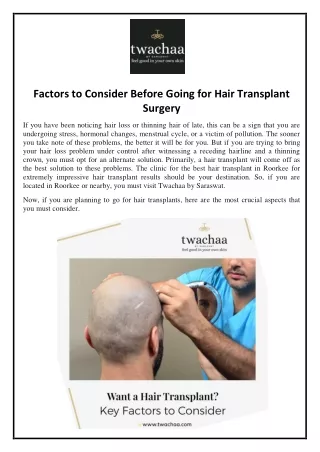 Factors to Consider Before Going for Hair Transplant Surgery