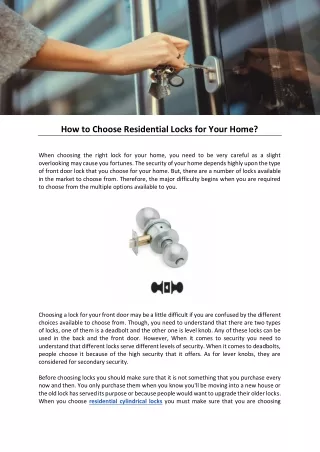 how to choose residential locks for your home