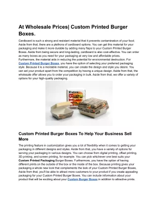 at wholesale prices custom printed burger boxes