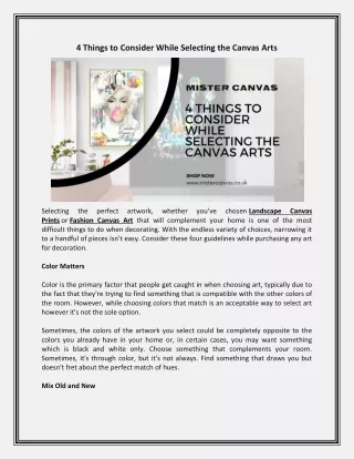 4 Things to Consider While Selecting the Canvas Arts