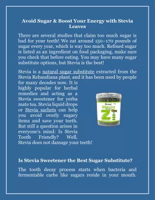 Avoid Sugar & Boost Your Energy with Stevia Leaves