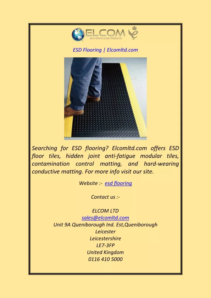 esd flooring elcomltd com