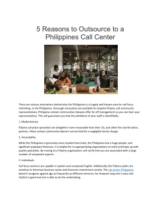 5 Reasons to Outsource to a  Philippines Call Center