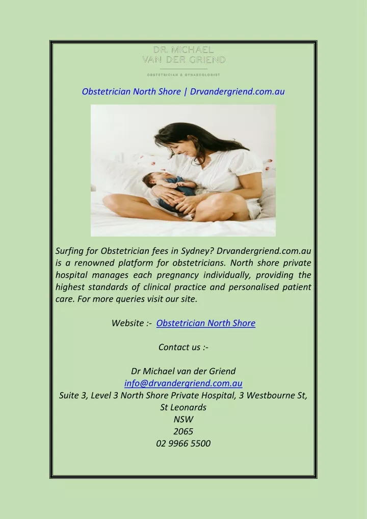 obstetrician north shore drvandergriend com au