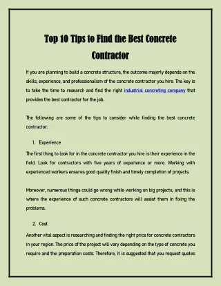 Top 10 Tips to Find the Best Concrete Contractor