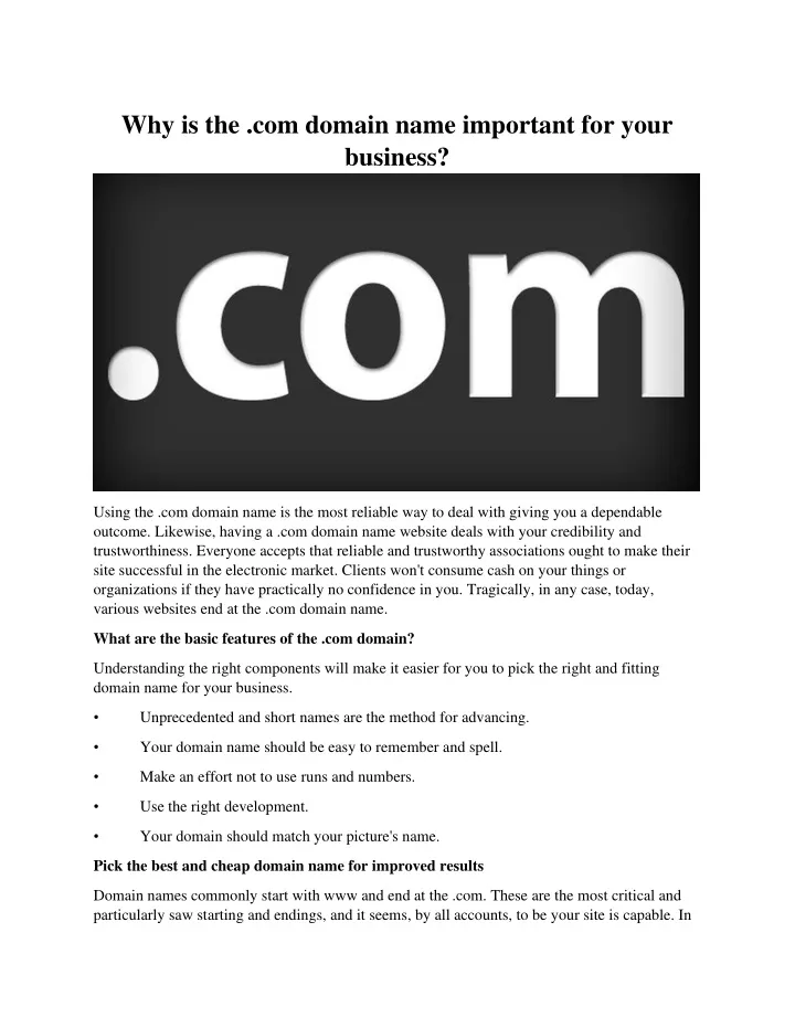 why is the com domain name important for your