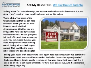 We Buy Houses Fast In Ontario - GTA House Buyers