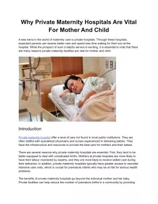 why private maternity hospitals are vital
