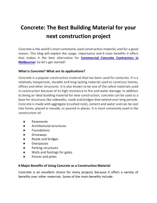 Concrete: The Best Building Material for your next construction project