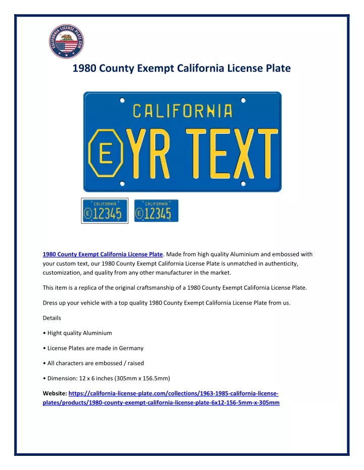 1980 county exempt california license plate