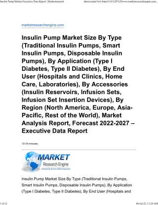 insulin pump market executive data report