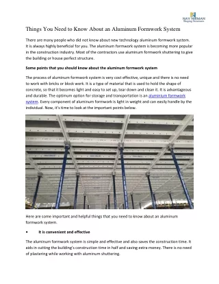 Things You Need to Know About an Aluminum Formwork System