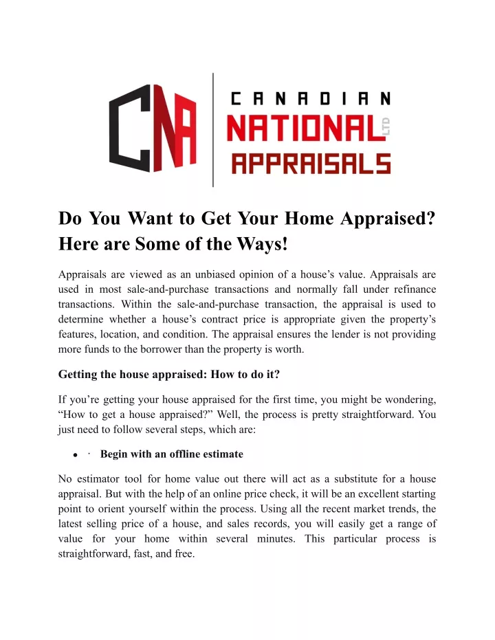 do you want to get your home appraised here