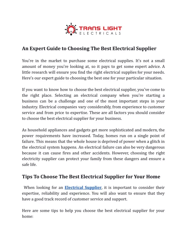 an expert guide to choosing the best electrical