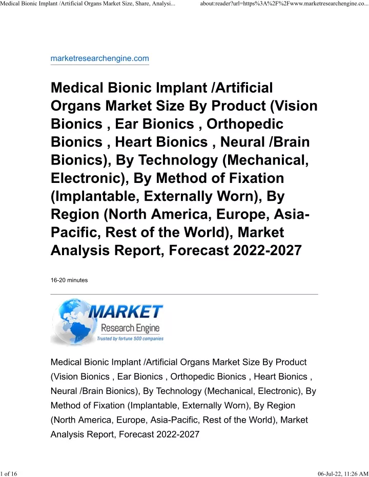 medical bionic implant artificial organs market