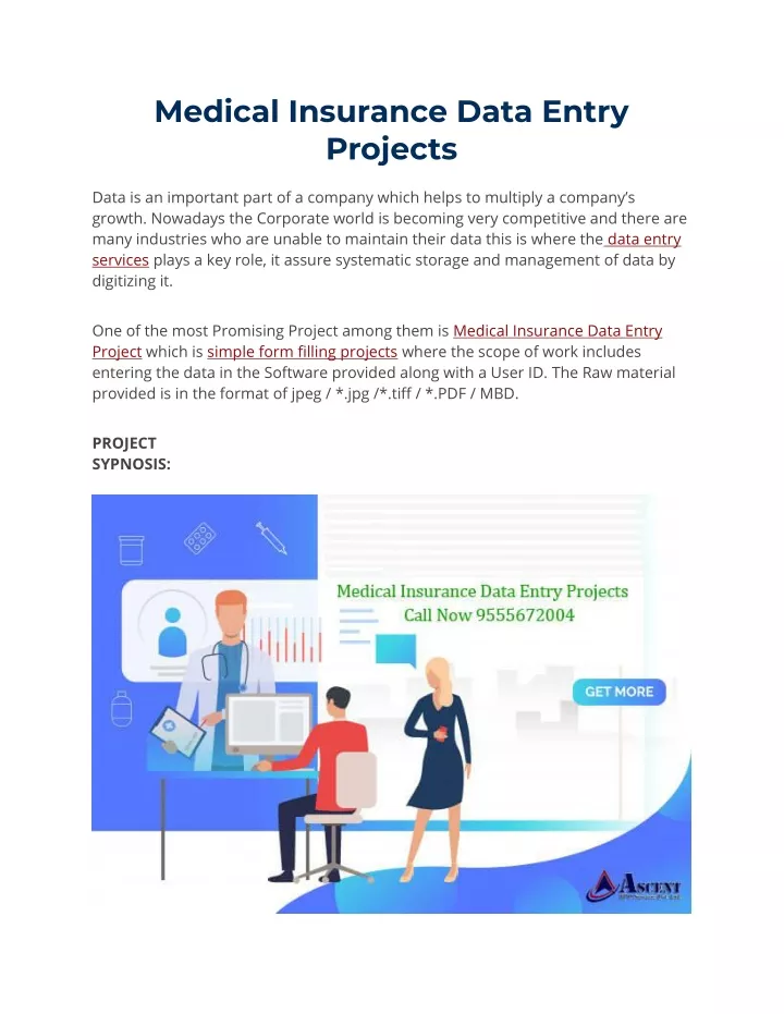 medical insurance data entry projects