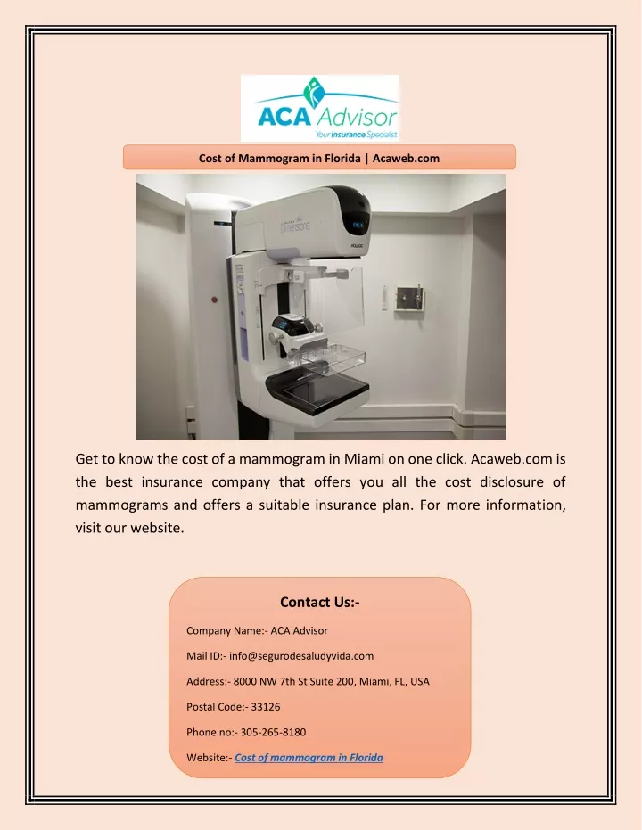 cost of mammogram in florida acaweb com