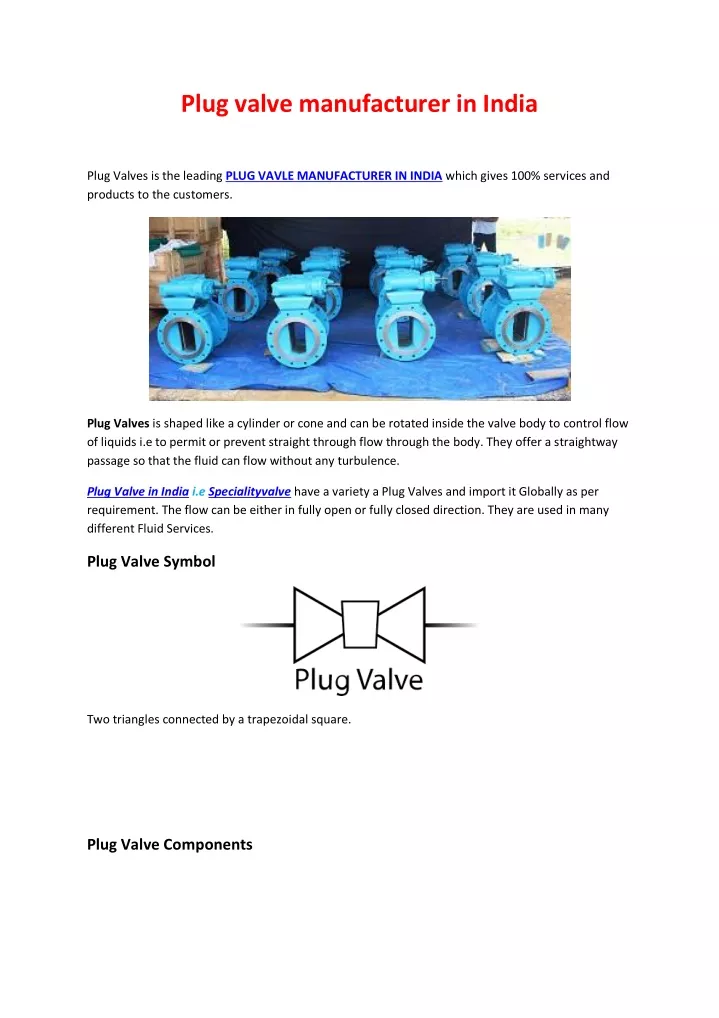 plug valve manufacturer in india
