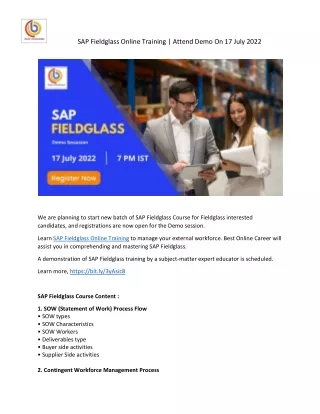 SPA Fieldglass Online training | Attend Demo On 17 July 2022