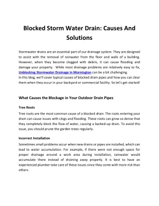 Blocked Storm Water Drain: Causes And Solutions