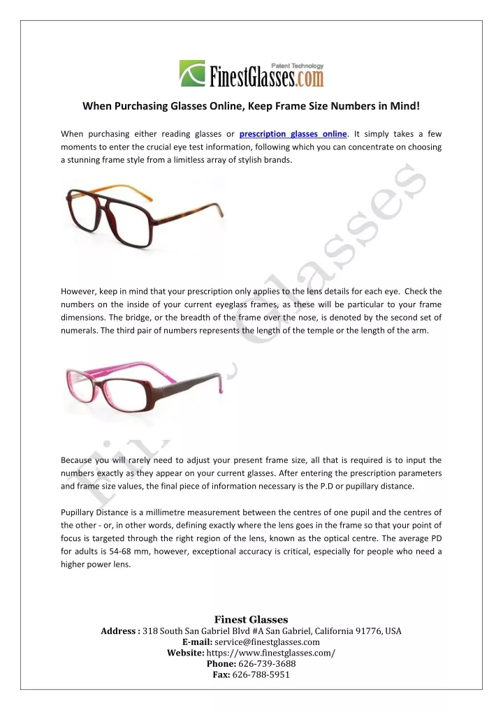 when purchasing glasses online keep frame size