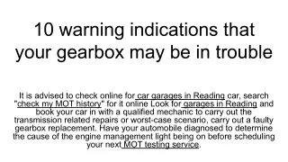10 warning indications that your gearbox
