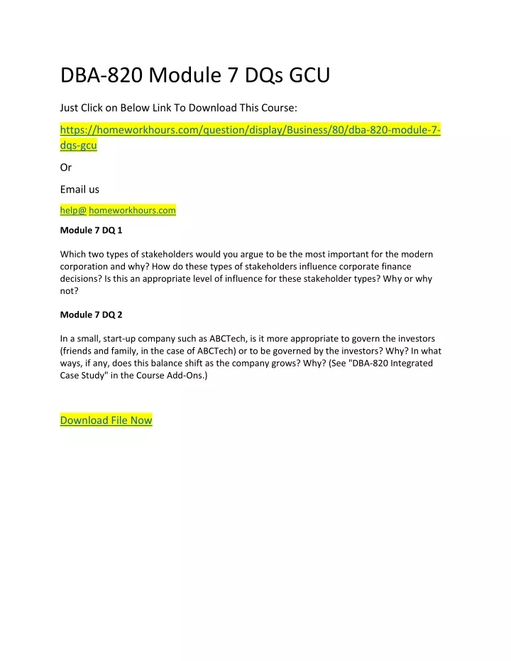 dba 820 module 7 dqs gcu