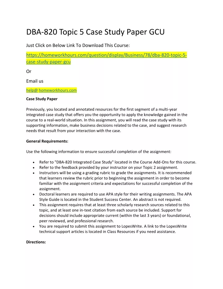 dba 820 topic 5 case study paper gcu