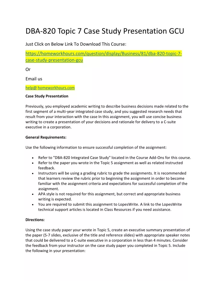 dba 820 topic 7 case study presentation gcu