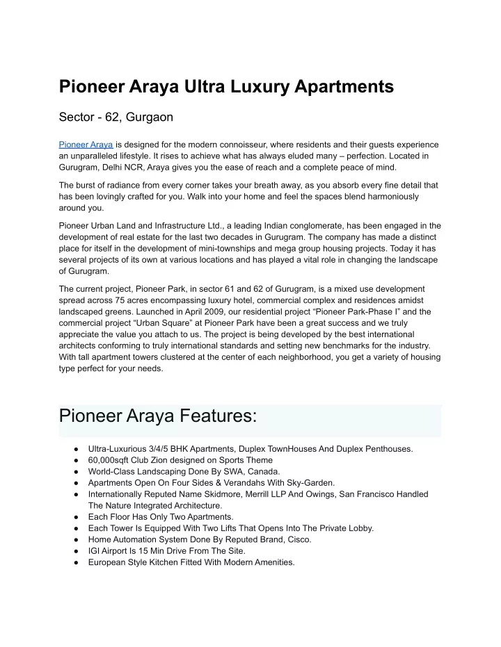 pioneer araya ultra luxury apartments