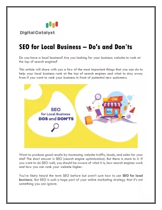 SEO for Local Business – Do's and Don’ts