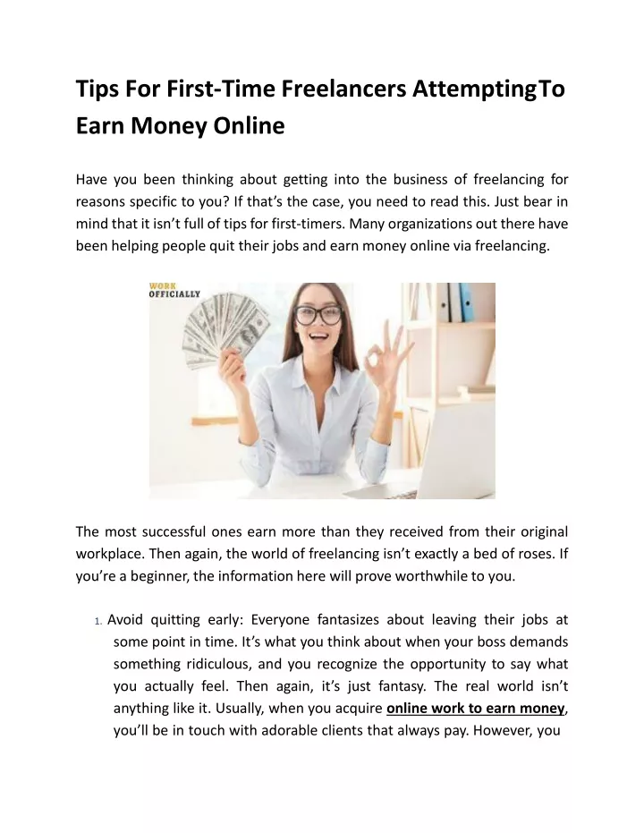 tips for first time freelancers attempting to earn money online