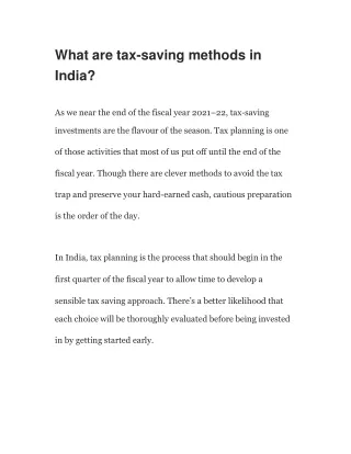What are tax-saving methods in  India
