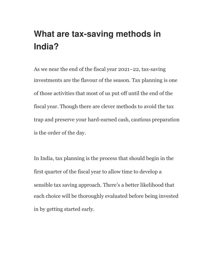 what are tax saving methods in india