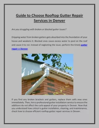 Guide to Choose Rooftop Gutter Repair Services in Denver
