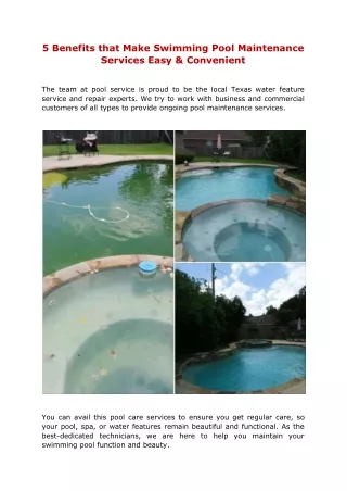 5 Benefits that Make Swimming Pool Maintenance Services Easy & Convenient