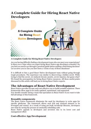 A Complete Guide for Hiring React Native Developers