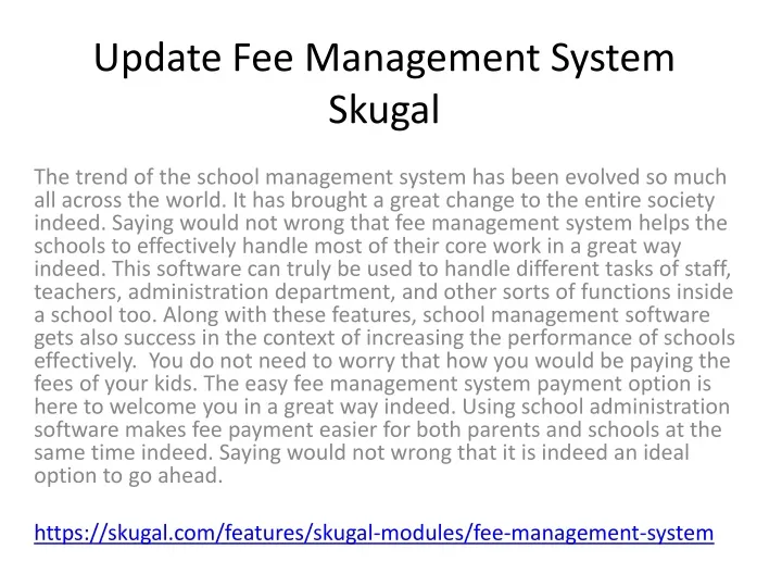 update fee management system skugal