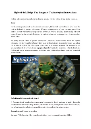 Hybrid-Tek Helps You Integrate Technological Innovations