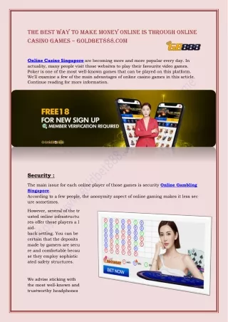 The Best Online Casino Singapore  Goldbet888.com