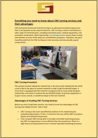 Everything you need to know about CNC turning services and their advantages